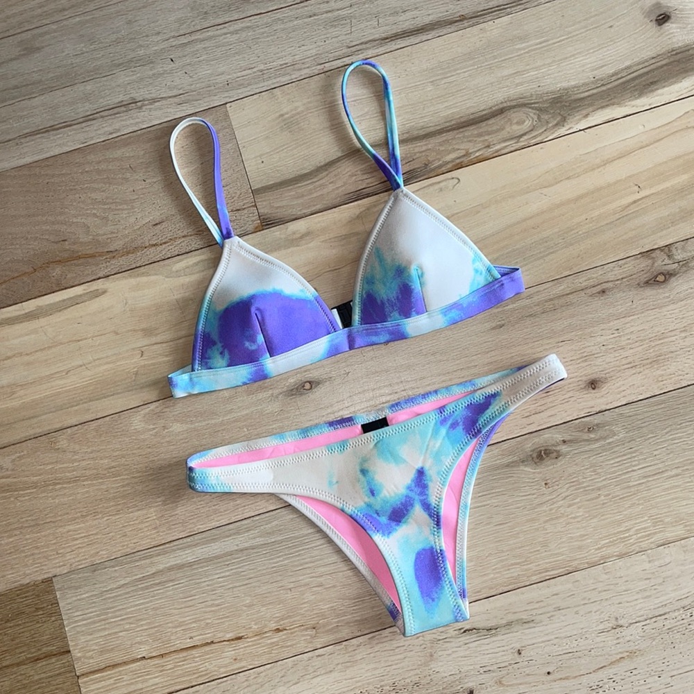 Triangl Tie Dye Blue Purple Bikini Set Sz Small
